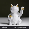 Modern geometric red & white lucky cat resin statue living room decor