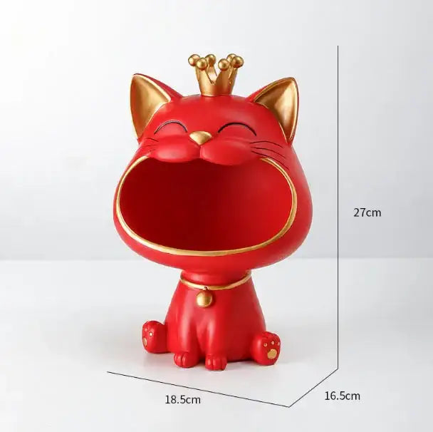 Modern white and gold lucky cat sculpture kitchen fruit bowl
