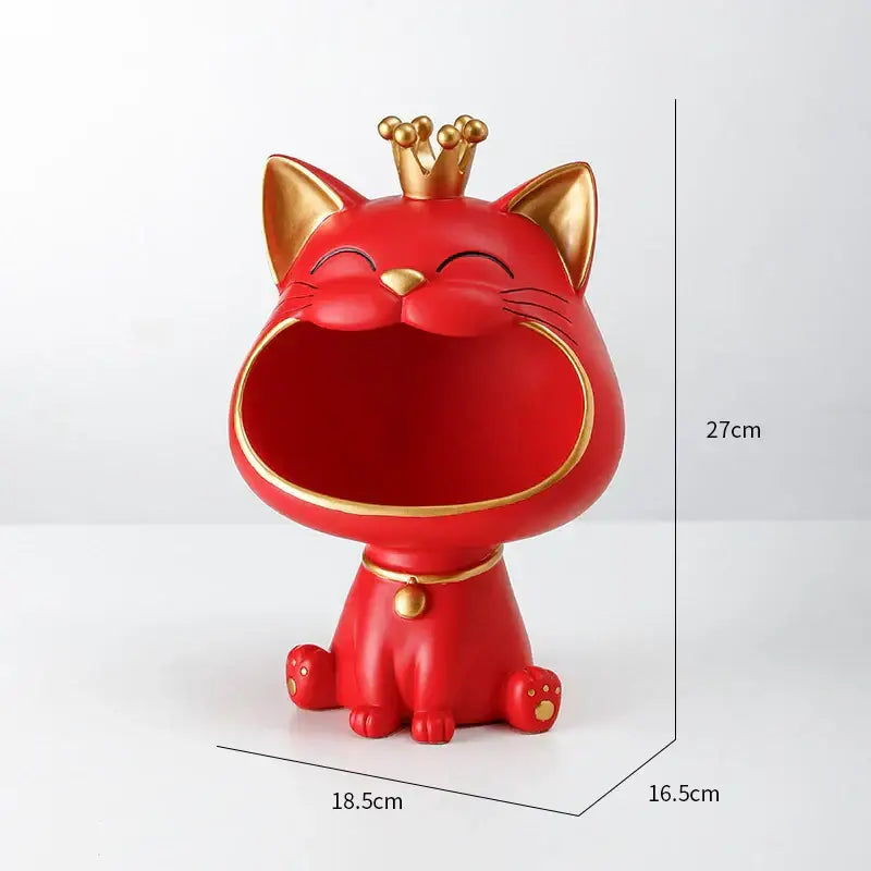 Modern white and gold lucky cat sculpture kitchen fruit bowl
