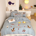 Light blue rocking horse lucky trojan cotton bedding set bedroom