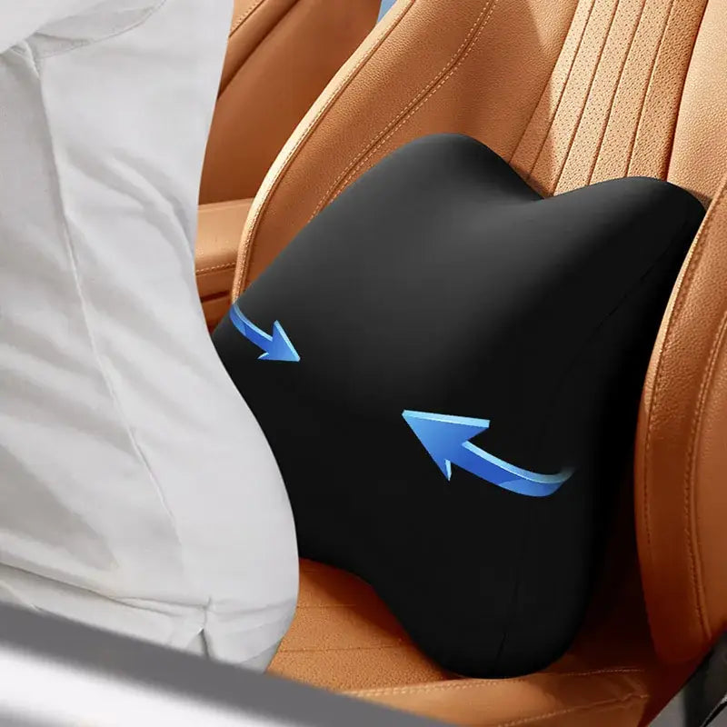 Ergonomic black memory foam lumbar support – office and car cushion