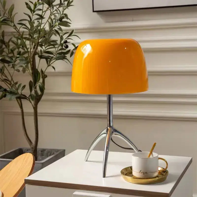 Modern cream glass lumiere table lamp bedroom chrome tripod light