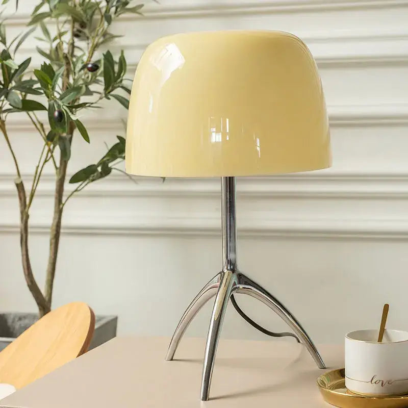 Modern cream glass lumiere table lamp bedroom chrome tripod light