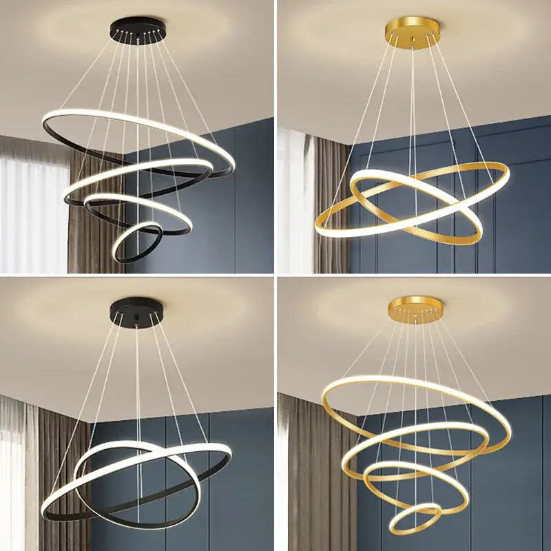 Modern black & white luminous circle pendant – living room chandelier