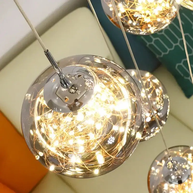 Modern luminous glass ball pendant chandeliers dining room lighting
