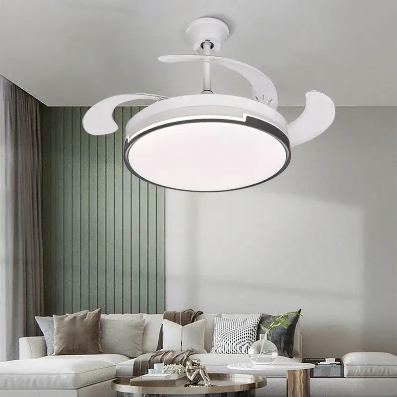 Modern black & white luminous led fandelier fan bedroom retractable