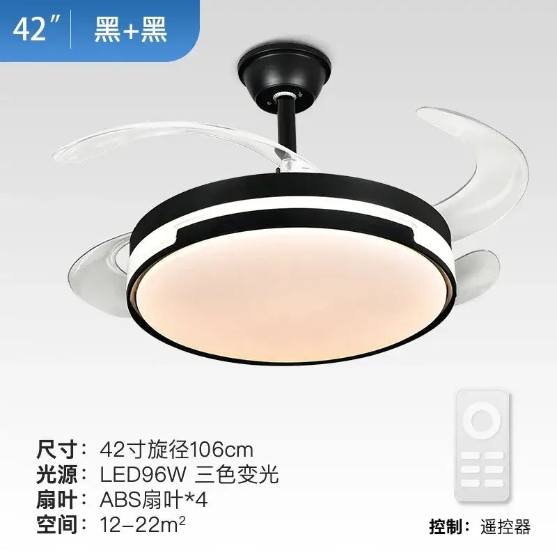 Modern black & white luminous led fandelier fan bedroom retractable