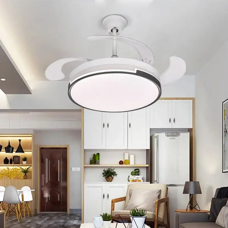Modern black & white luminous led fandelier fan bedroom retractable