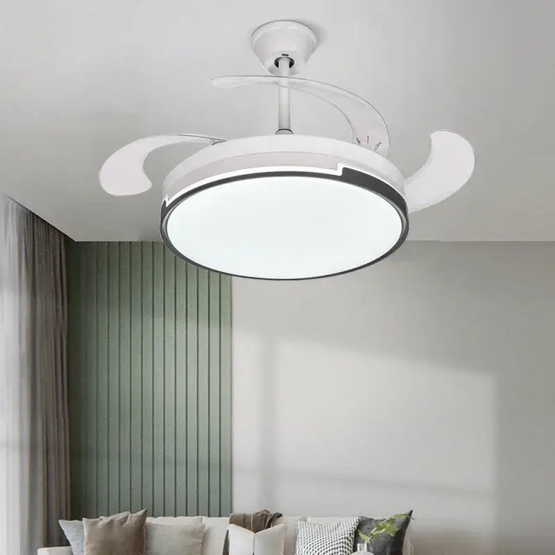 Modern black & white luminous led fandelier fan bedroom retractable