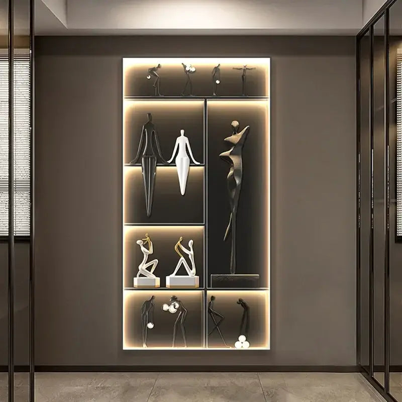 Modern abstract metal sculpture set decorbites luminous wall living room