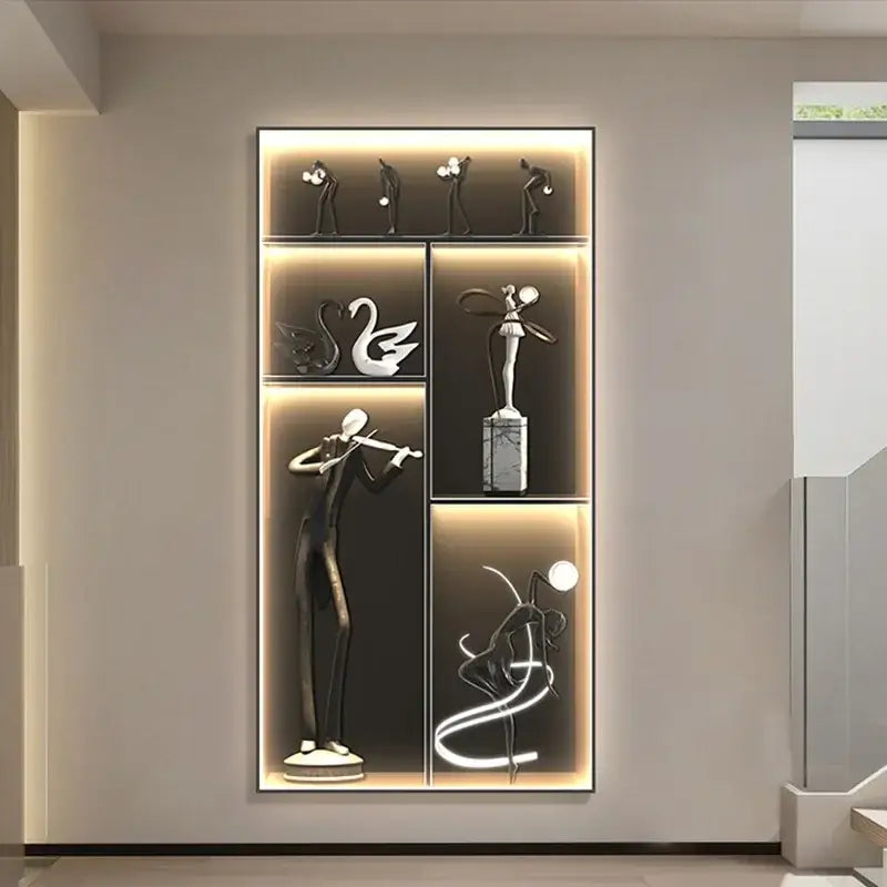 Modern abstract metal sculpture set decorbites luminous wall living room