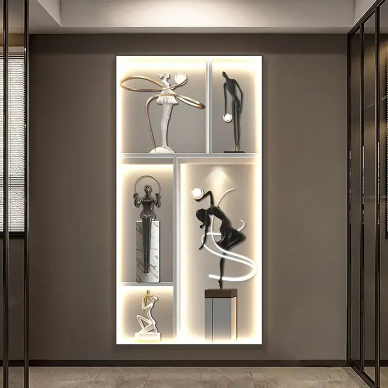 Modern abstract metal sculpture set decorbites luminous wall living room