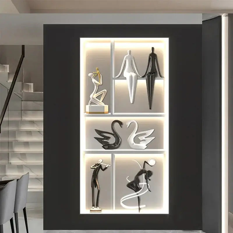 Modern abstract metal sculpture set decorbites luminous wall living room