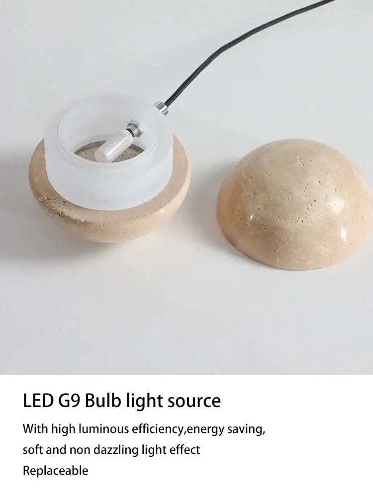 Minimalist concrete lunar stone pendant – bedroom led sphere light