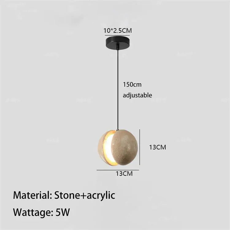 Minimalist concrete lunar stone pendant – bedroom led sphere light