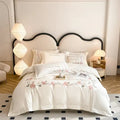 Luxe cream and pink floral embroidery bedding set bedroom decor