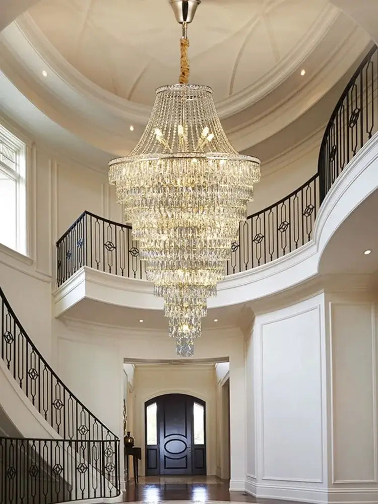 Luxe golden crystal chandelier for living room and staircase