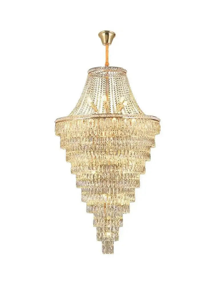 Luxe golden crystal chandelier for living room and staircase