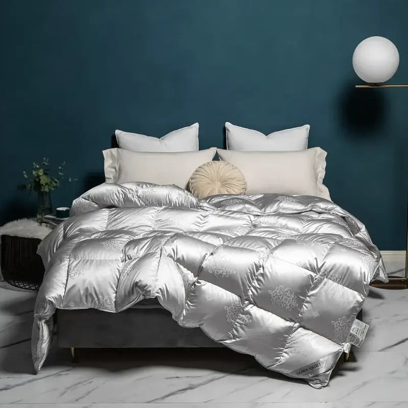 Luxe goose duck cream satin quilt bedroom embroidered bedding