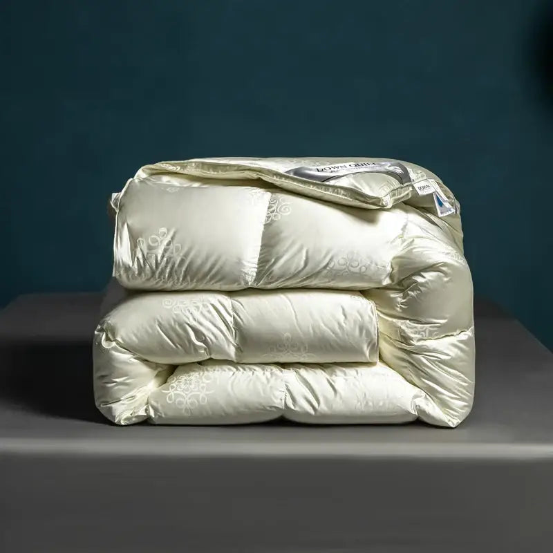 Luxe goose duck cream satin quilt bedroom embroidered bedding