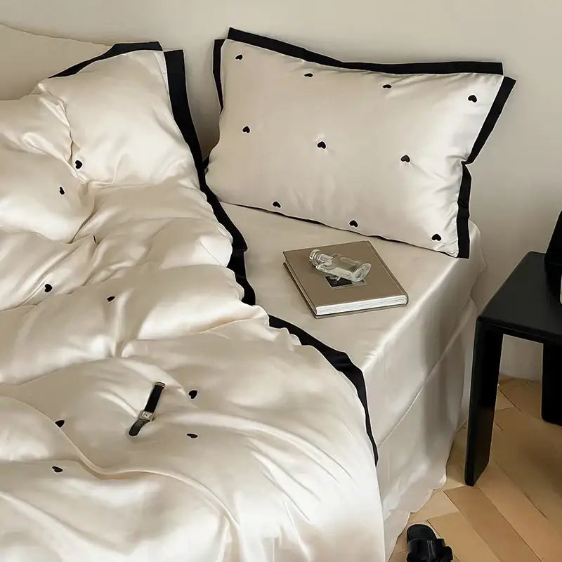 Luxe cream & black embroidered bedding set bedroom duvet cover