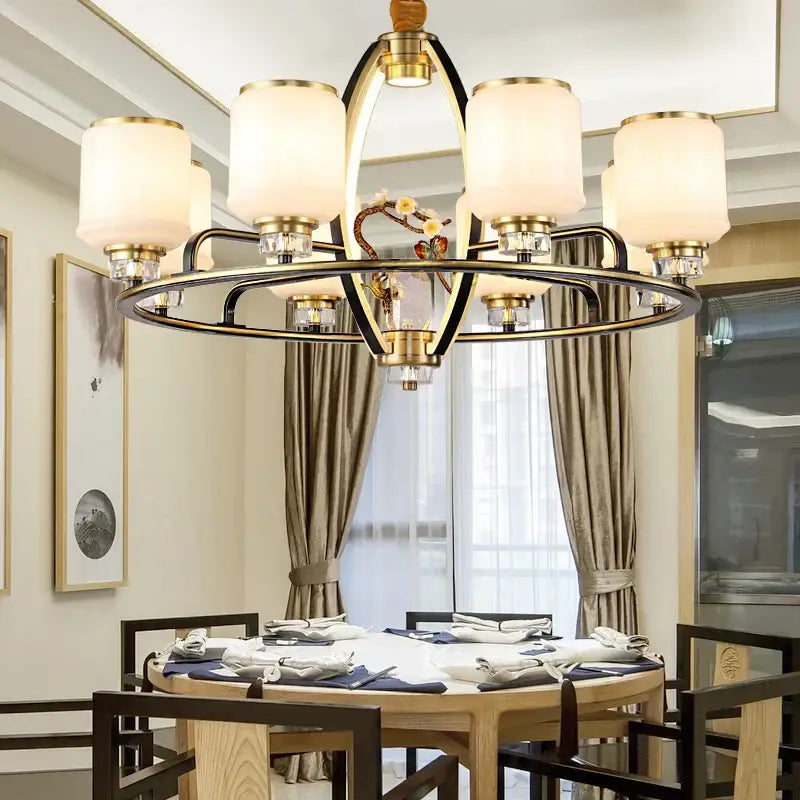 Modern black & gold luxe jade chandelier for living room hall