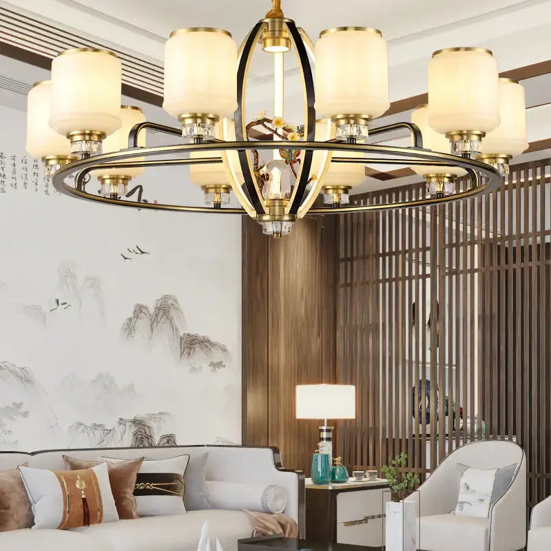 Modern black & gold luxe jade chandelier for living room hall