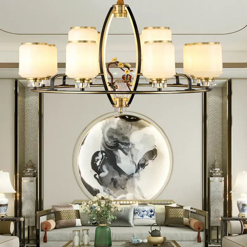 Modern black & gold luxe jade chandelier for living room hall