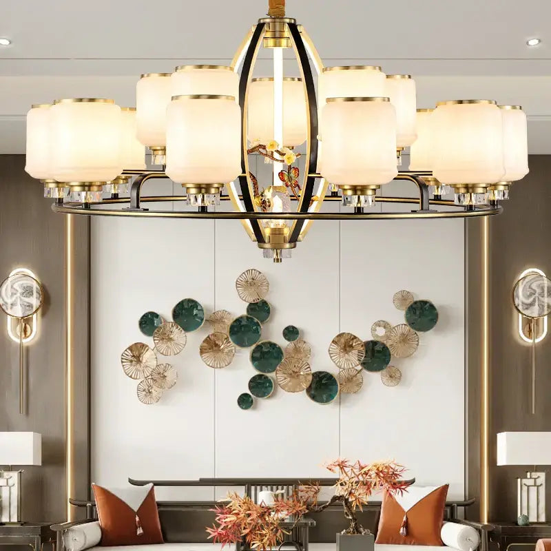 Modern black & gold luxe jade chandelier for living room hall