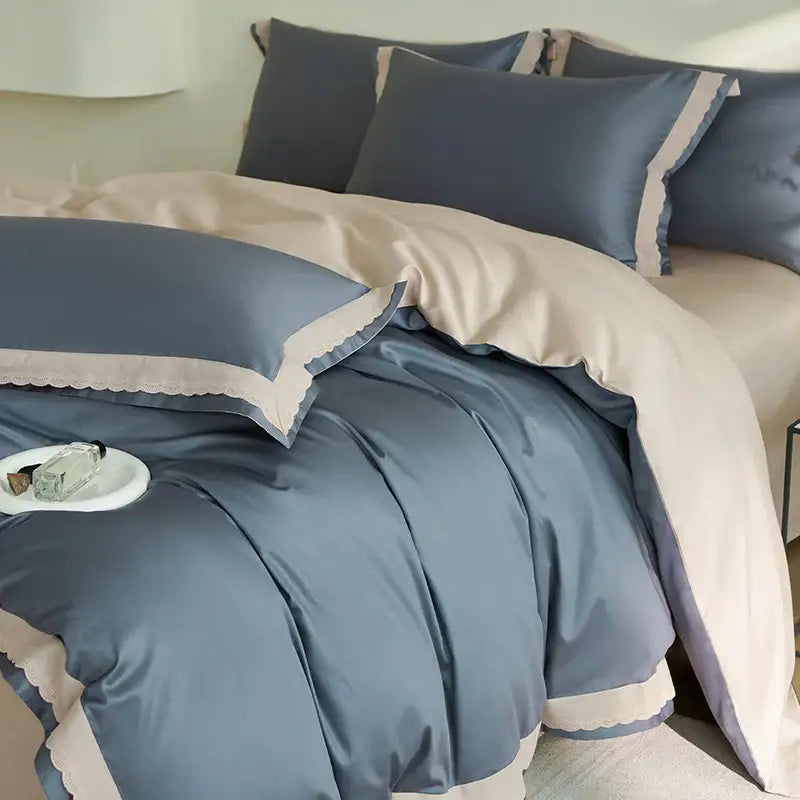 Luxe cream & pink lace bedding set bedroom egyptian cotton satin