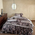 Luxe gray botanical lace ruffles wedding bedding set bedroom