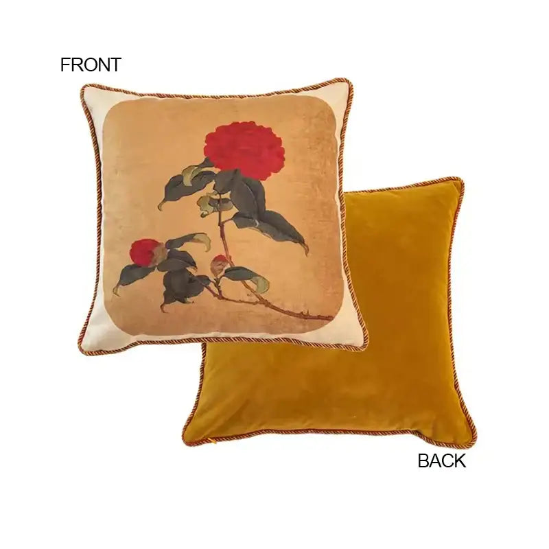 Oriental red camellia floral decorative pillow case living room decor