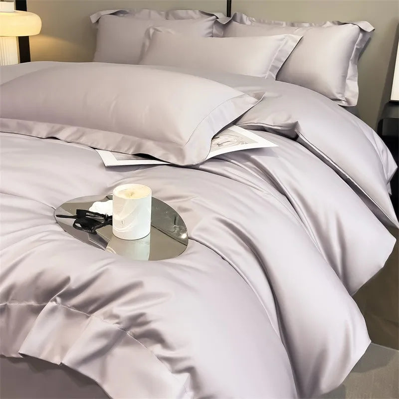 Luxurious mustard yellow satin duvet cover set bedroom bedding