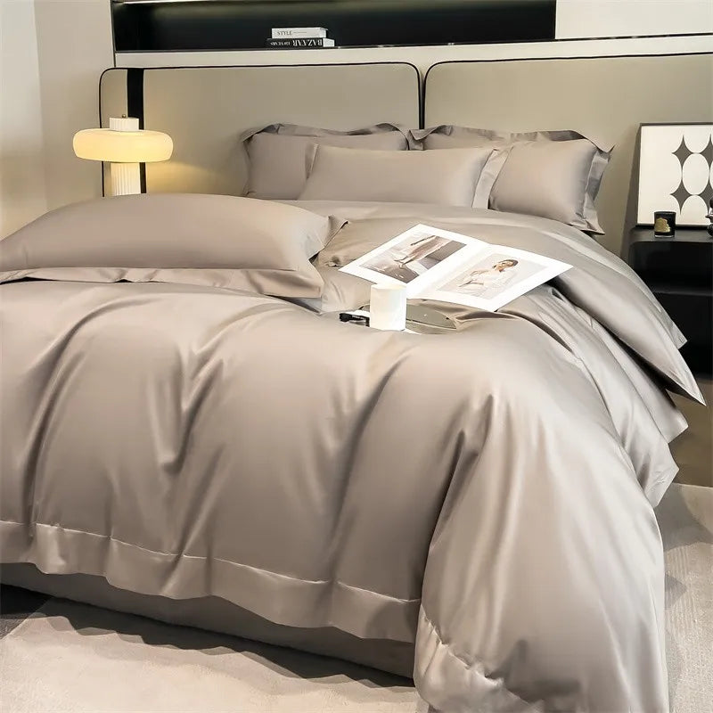 Luxurious mustard yellow satin duvet cover set bedroom bedding