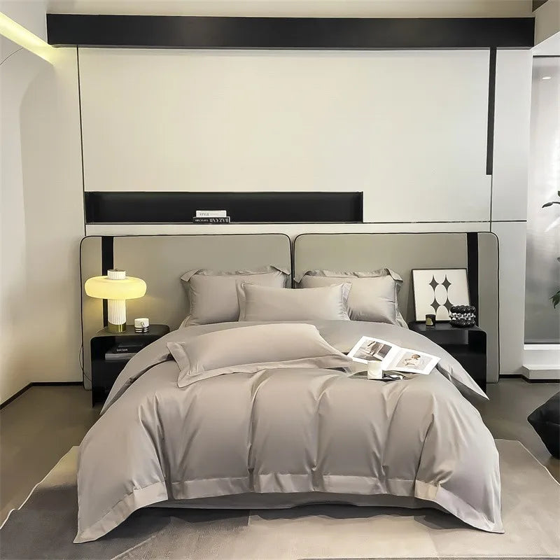 Luxurious white satin egyptian cotton duvet cover bedroom bedding