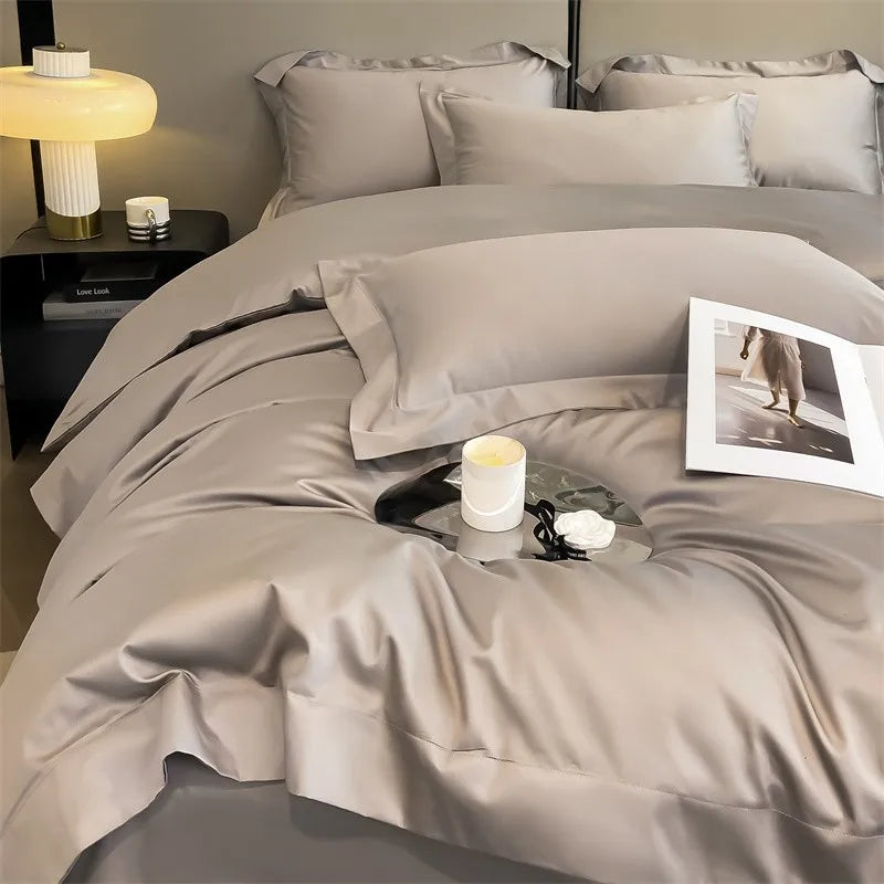 Luxurious silver gray satin duvet cover set bedroom bedding