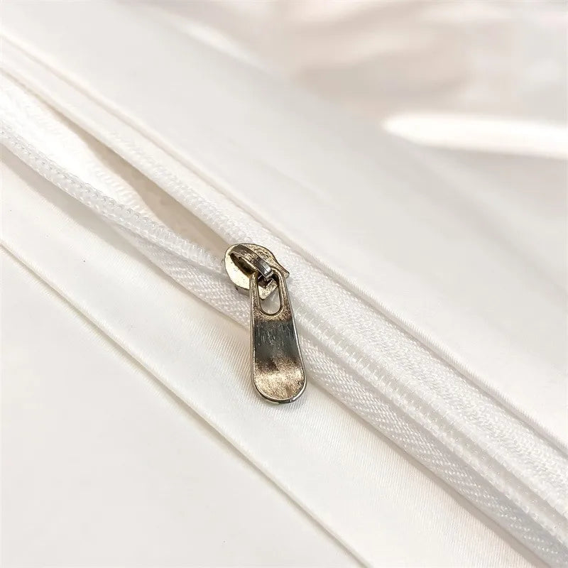 Luxurious silver gray satin duvet cover set bedroom bedding