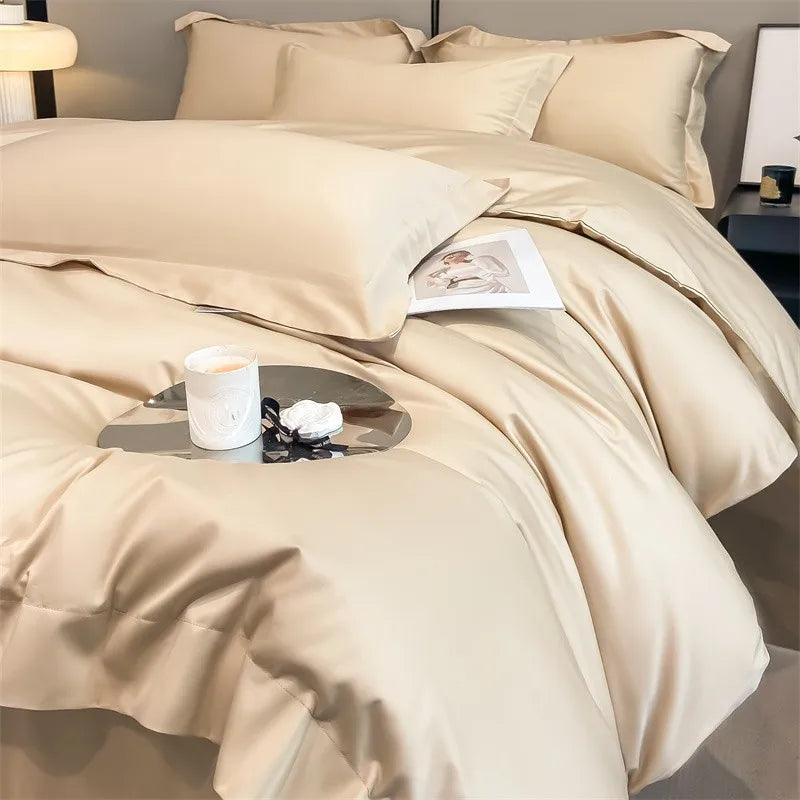 Luxurious light blue satin 3 piece duvet cover bedroom bedding set