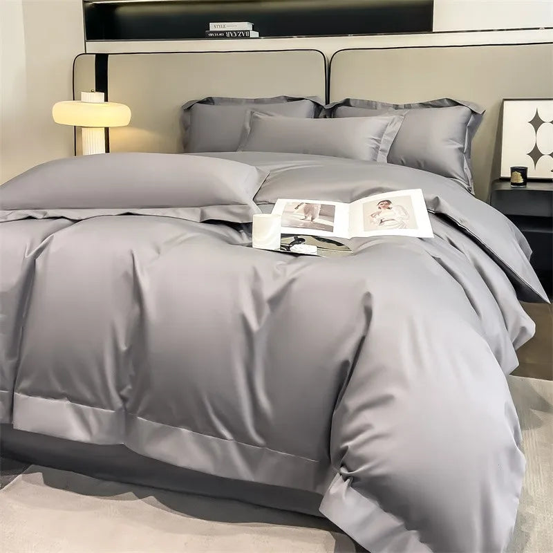 Luxurious light blue satin piece duvet cover set bedroom bedding