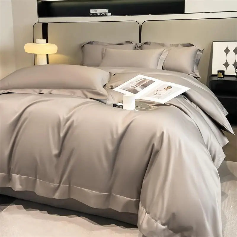 Luxurious beige satin egyptian cotton duvet cover bedroom set