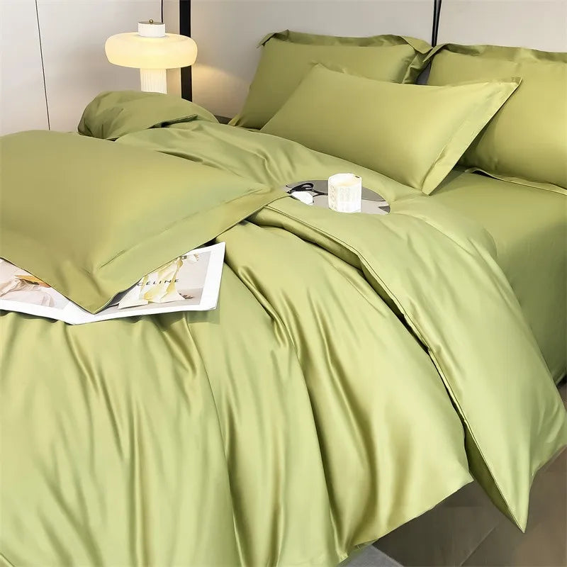 Luxurious mustard yellow satin duvet cover set bedroom bedding