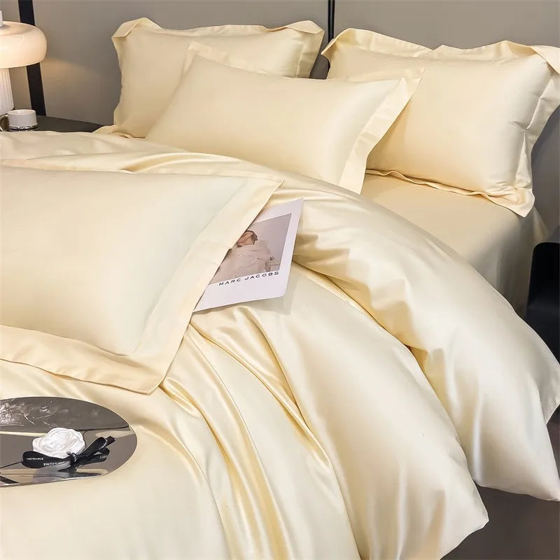 Luxurious beige satin egyptian cotton duvet cover bedroom set