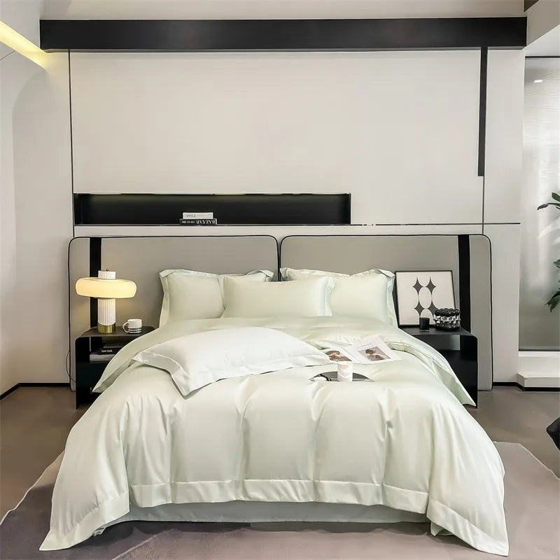Luxurious white satin egyptian cotton duvet cover bedroom bedding set