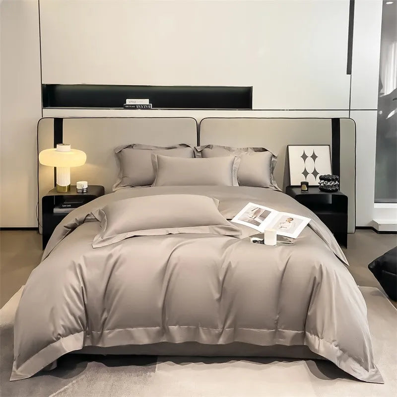 Luxurious mustard yellow satin duvet cover set bedroom bedding