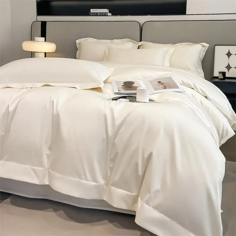 Luxurious white satin egyptian cotton duvet cover bedroom bedding