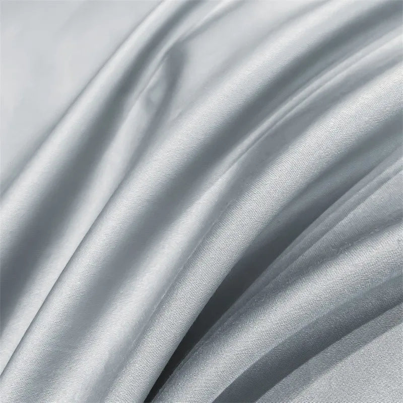 Luxurious light blue satin 3 piece duvet cover bedroom bedding set