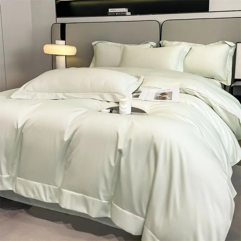 Luxurious silver gray satin duvet cover set bedroom bedding
