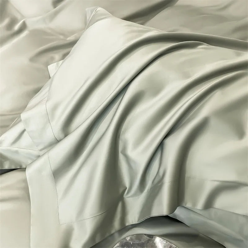 Luxurious beige satin egyptian cotton duvet cover bedroom set