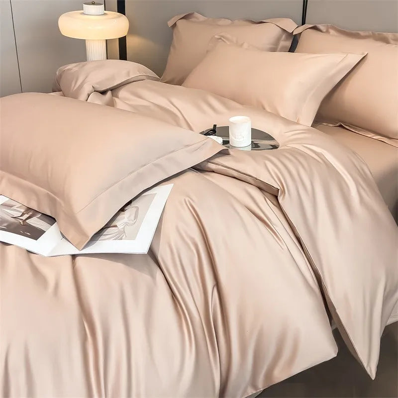 Luxurious beige satin egyptian cotton duvet cover bedroom set