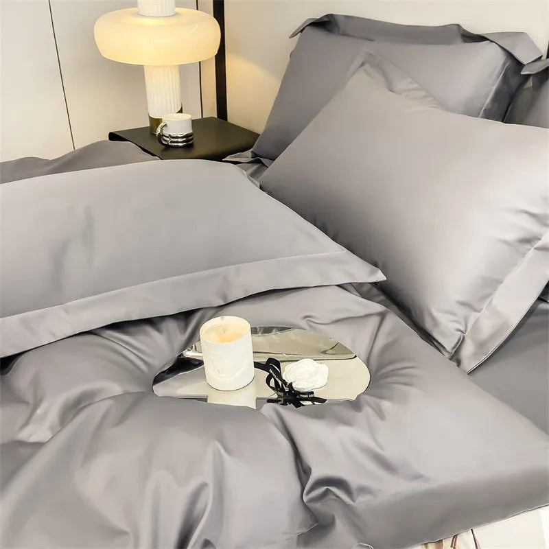 Luxurious light blue satin piece duvet cover set bedroom bedding